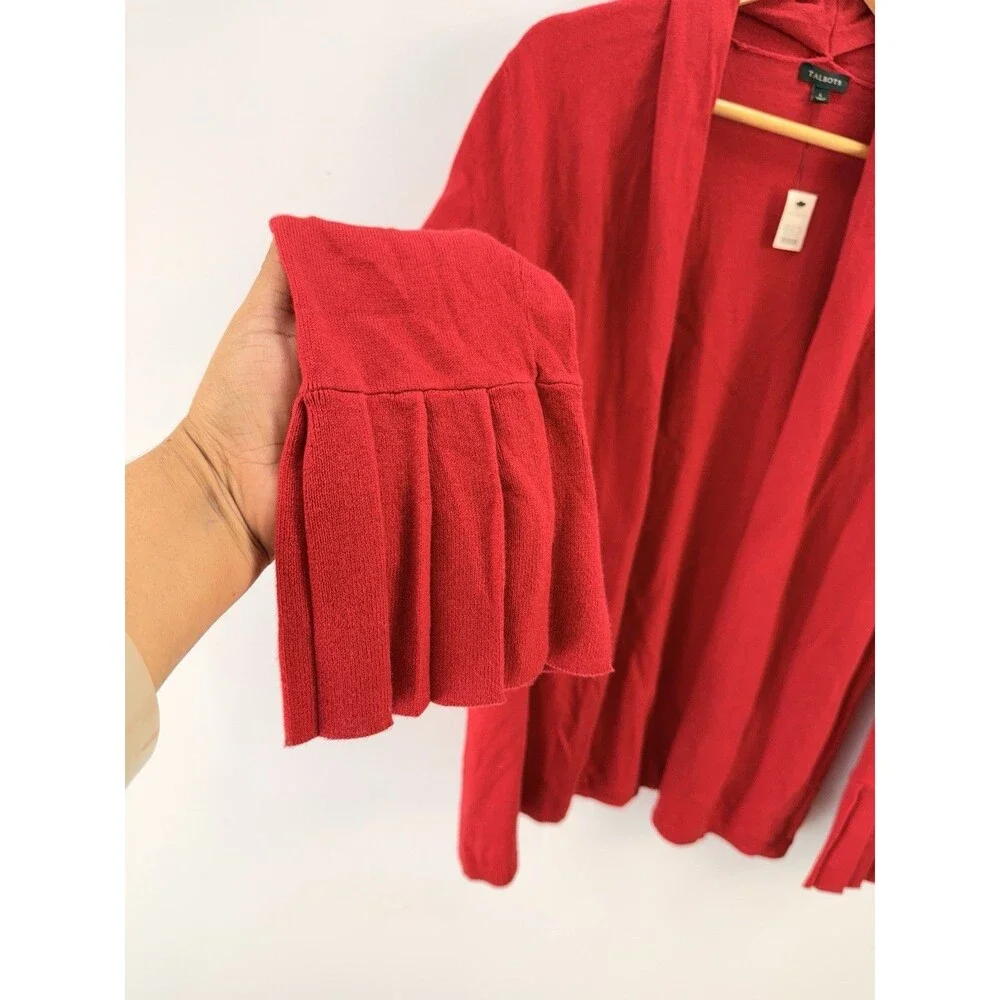 New Talbots Women Cardigan Sweater Sz L Open Knit Red Pop $89 - Picture 7 of 13